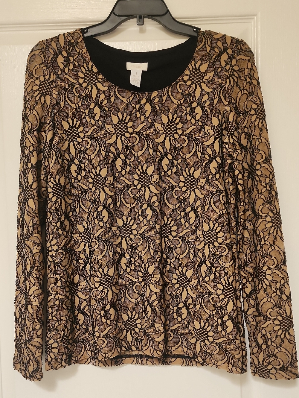 CHICOS Black And Tan Lace Blouse